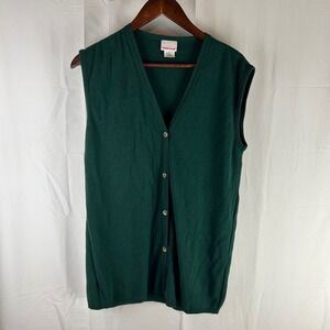 VTG Bobbie Brooks Women Green V Neck Button Front Sleeveless Sweater Vest Medium